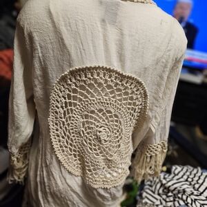 Cream Crochet Accent Top